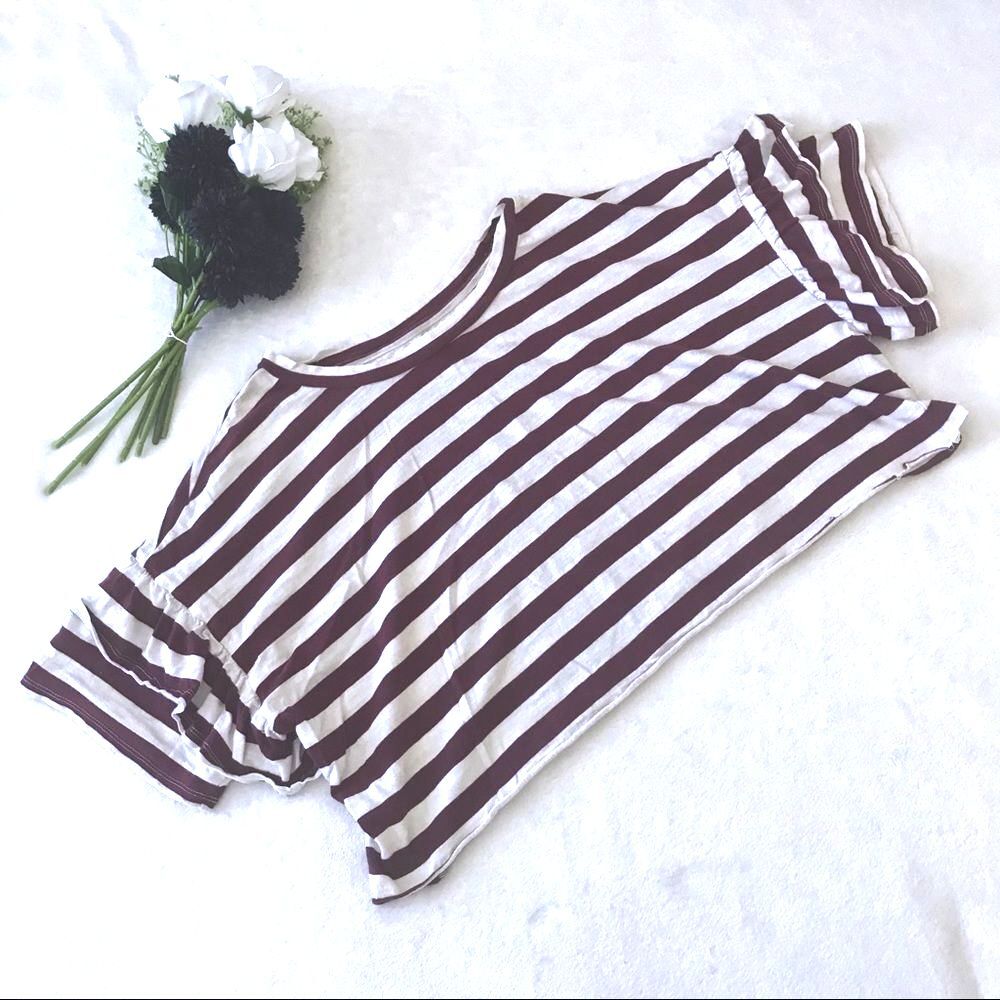 Universal Thread Crop Tee Size XXL Burgundy White Striped